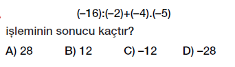7. sınıf tam sayılarla çarpma ve bölme işlemleri testi çöz