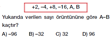 7. sınıf tam sayılarla çarpma ve bölme işlemleri testi çöz