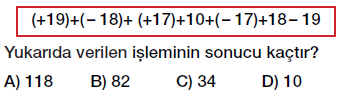7. Sınıf tam sayılar toplama işlemi özellikleri testi çöz, pdf indir