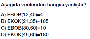 8. Sınıf Çarpanlar ve Katlar - Ebob Ekok Problemleri testi çöz, pdf indir
