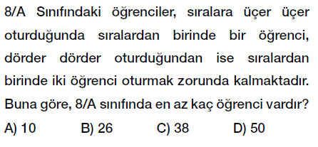 8. Sınıf Çarpanlar ve Katlar - Ebob Ekok Problemleri testi çöz, pdf indir