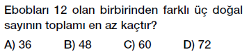 8. Sınıf Çarpanlar ve Katlar - Ebob Ekok Problemleri testi çöz, pdf indir