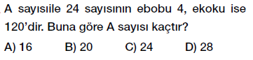 8. Sınıf Çarpanlar ve Katlar - Ebob Ekok Problemleri testi çöz, pdf indir