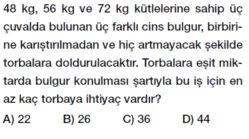8. Sınıf Çarpanlar ve Katlar - Ebob Ekok Problemleri testi çöz, pdf indir