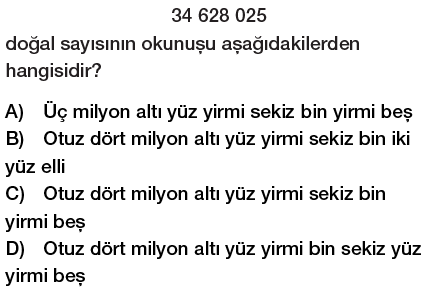 5. sınıf doğal sayıların okunuşu testi çöz