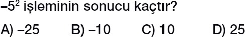 7. sınıf tam sayılar üslü nicelikler testi çöz