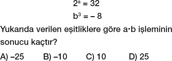 7. sınıf tam sayılar üslü nicelikler testi çöz