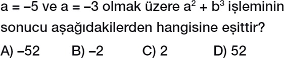 7. sınıf tam sayılar üslü nicelikler testi çöz