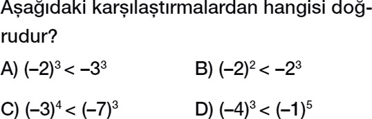 7. sınıf tam sayılar üslü nicelikler testi çöz
