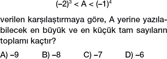 7. sınıf tam sayılar üslü nicelikler testi çöz