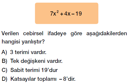8. sınıf cebirsel ifadeler testi çöz
