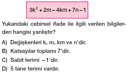 8. sınıf cebirsel ifadeler testi çöz