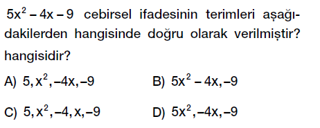 8. sınıf cebirsel ifadeler testi çöz