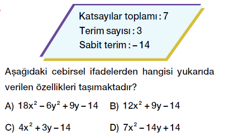 8. sınıf cebirsel ifadeler testi çöz