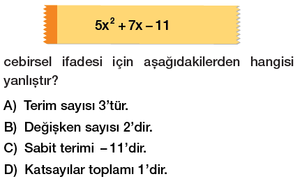 8. sınıf cebirsel ifadeler testi çöz