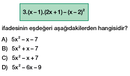 8. sınıf cebirsel ifadeler çarpma işlemi testi çöz