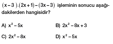 8. sınıf cebirsel ifadeler çarpma işlemi testi çöz