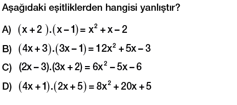 8. sınıf cebirsel ifadeler çarpma işlemi testi çöz