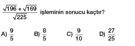 8. Sınıf Karekök kavramı ve tam kare sayıların karekökü testi çöz